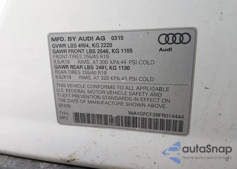 2015 Audi Q3 2.0T Premium Plus z USA, uszkodzony, nr VIN WA1GFCFS8FR014444